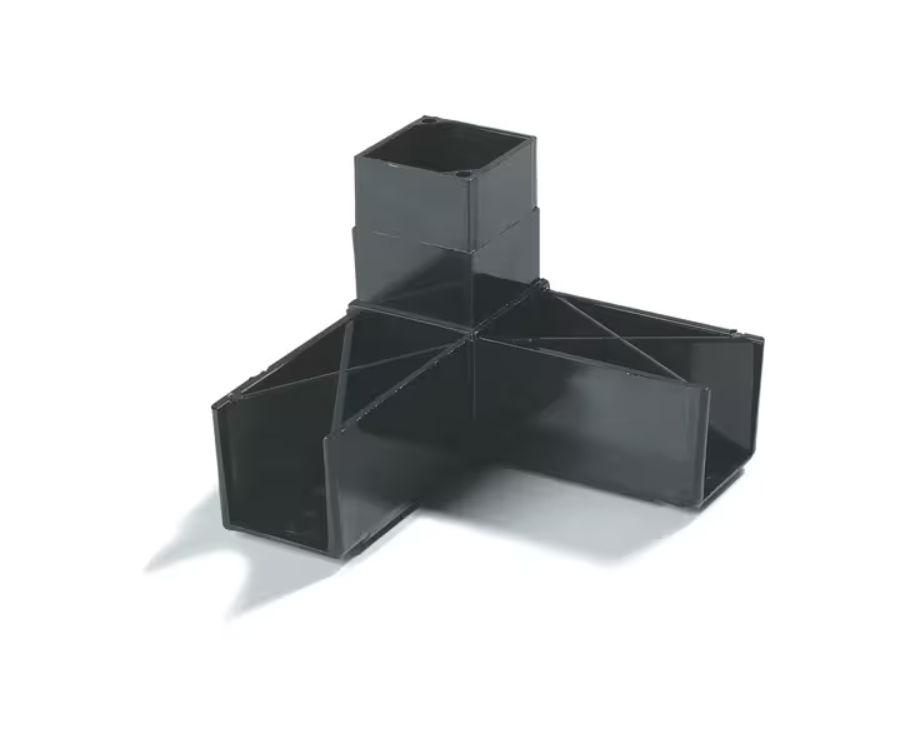 Maintain your sneeze guard system with the 1-1/4 Inch Black 90 Degree 3 Prong Sneeze Guard Assembly Blocks 900303. OEM replacement blocks provide secure panel positioning and dependable support for commercial foodservice equipment.