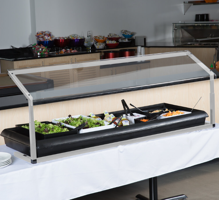 Protect displayed foods with the 73-1/4 Inch Clear Adjustable Single Sided Sneeze Guard 927207. Designed for compatible Five Star Buffet Bars with an adjustable opening height from 11.25 to 17.25 inches.