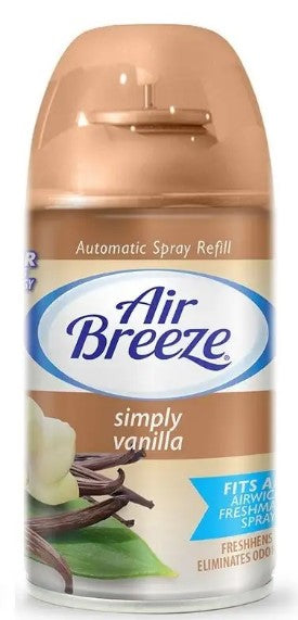 Air Breeze Auto Spray Refill in Simply Vanilla scent, 6.2 oz can