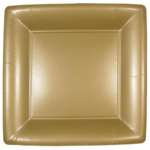 Luxurious gold square disposable plates in 7-inch and 10-inch sizes, ideal for weddings, parties, and events. Durable, stylish, and perfect for serving appetizers, entrées, and desserts.