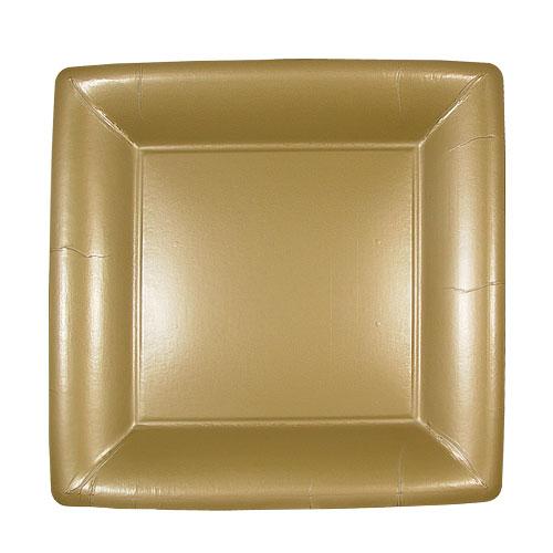 Luxurious gold square disposable plates in 7-inch and 10-inch sizes, ideal for weddings, parties, and events. Durable, stylish, and perfect for serving appetizers, entrées, and desserts.