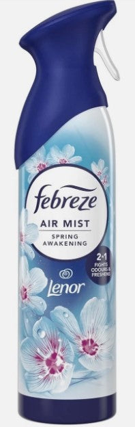 Febreze Spring Awakening air freshener spray, 185 ml, removes odors and leaves a fresh, clean scent.
