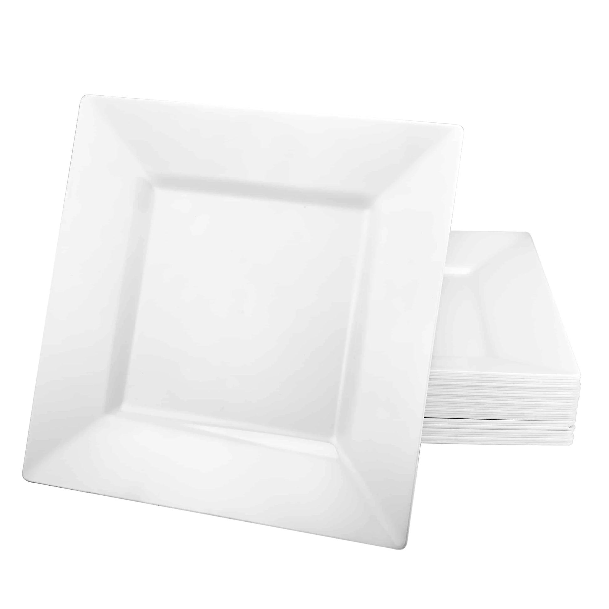 Elegant Squares Pearl Plate set available in 6.5-inch, 8-inch, 9-inch, and 10.75-inch sizes; ideal for stylish dining, parties, and elegant meal presentations.