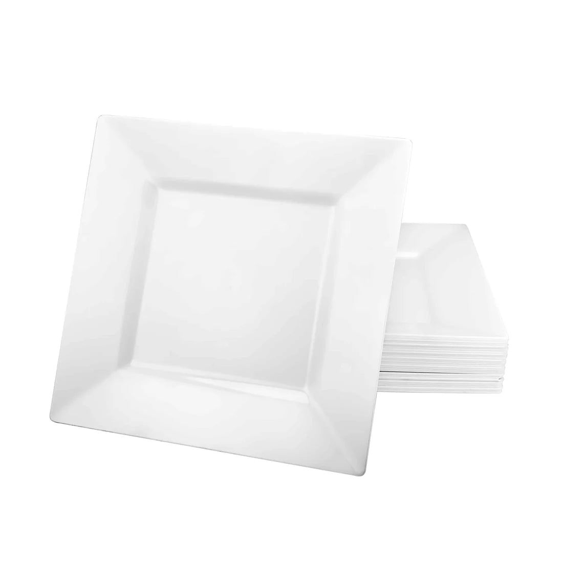 Elegant Squares Pearl Plate set available in 6.5-inch, 8-inch, 9-inch, and 10.75-inch sizes; ideal for stylish dining, parties, and elegant meal presentations.