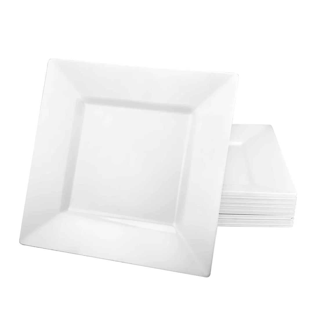 Elegant Squares Pearl Plate set available in 6.5-inch, 8-inch, 9-inch, and 10.75-inch sizes; ideal for stylish dining, parties, and elegant meal presentations.