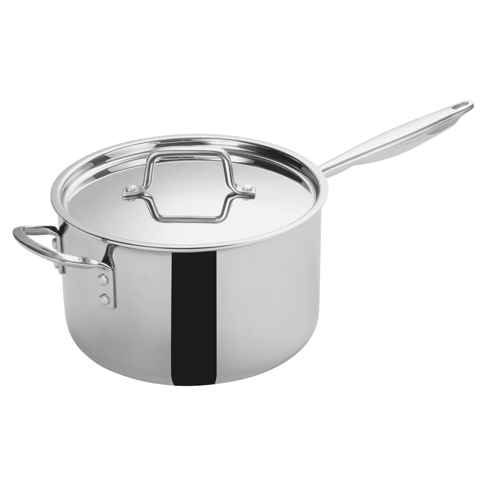 Winco TGAP-2 to 7, 1.5-7qt Triply S/S Sauce Pans w/ Cover & Helper Hdl