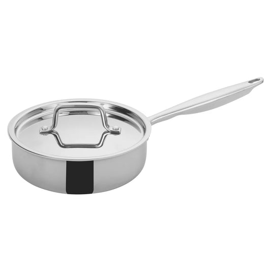 Winco TGET-2 to 7, 2-7.5qt Triply S/S Saute Pans w/ Cover & Helper Hdl