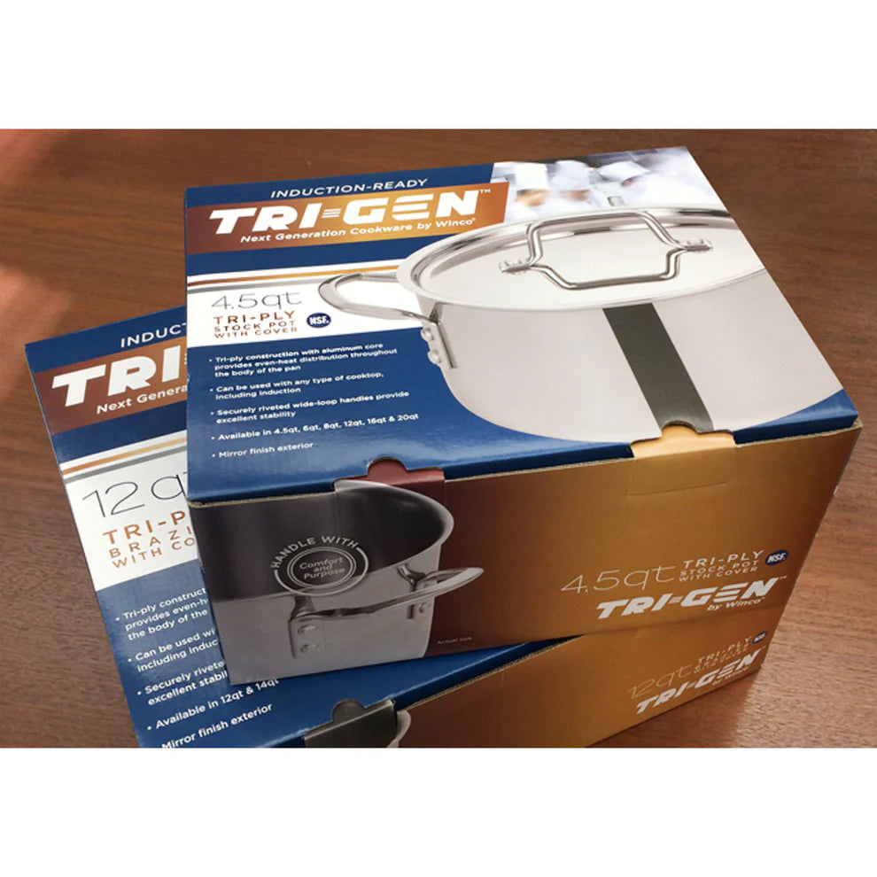 Winco TGSP-12 to 8, 4.5-20qt Triply S/S Stock Pot w/Cover