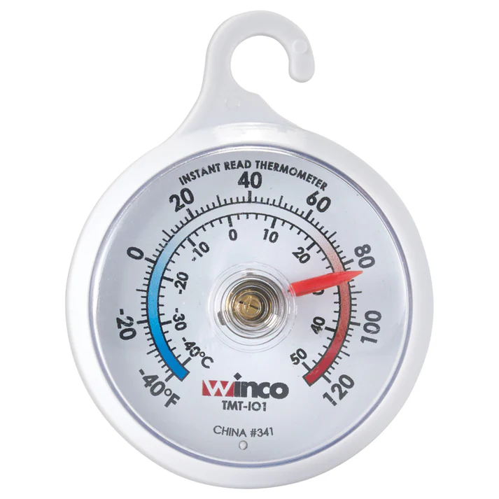 Window/Wall Thermometer 12/Pack can be hung on its hook or stuck using the included double-sided adhesive. It has a temperature range from -40F to 120F. The thermometer is weather resistant and rust proof so it can stand up to use in outdoor applications. The dial has a diameter of 1-3/4" and displays temperature in both Fahrenheit and Celsius.