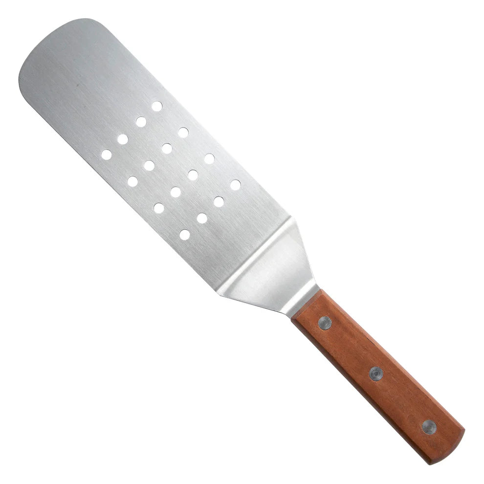 Winco TN409, 7-7/8x2-7/8" Wooden Hdl Offset Perforated Flexible Turner