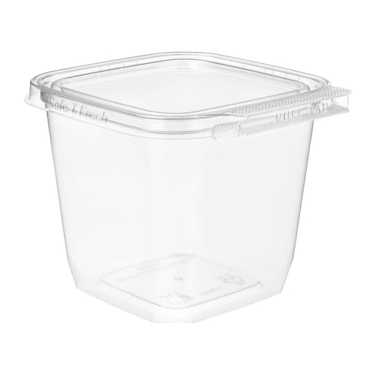 24oz tamper-resistant clear plastic meal prep container square," "square 24oz clear meal prep container with tamper-resistant lid," "24oz clear plastic food storage container square tamper-resistant
