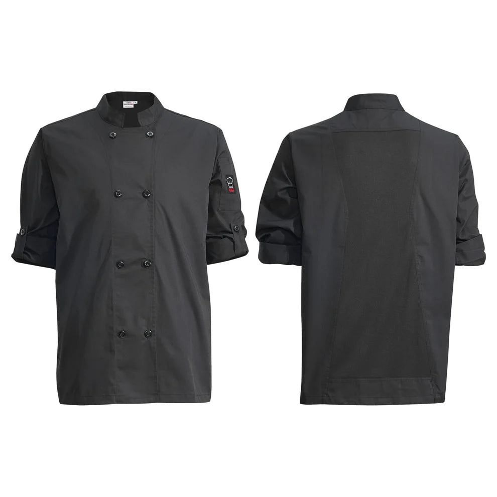 Winco UNF-12K3XL to 12WXXL, S-3XL Black/White Ventilated Chef Jacket