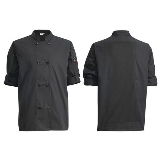 Winco UNF-12K3XL to 12WXXL, S-3XL Black/White Ventilated Chef Jacket