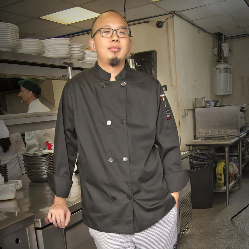 Winco UNF-6K3XL to 6WXXL, S-4XL B/R/W Tapered Chef Men's Jacket, EA