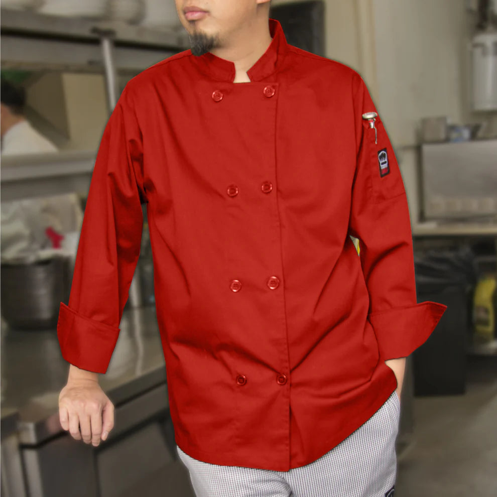 Winco UNF-6K3XL to 6WXXL, S-4XL B/R/W Tapered Chef Men's Jacket, EA