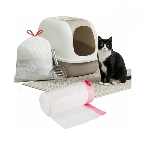 13 Gallon White Cat Litter Bags with Red Easy Tie Drawstring