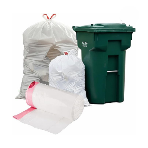 13 Gallon White Garbage Bags with Red Easy Tie Drawstring
