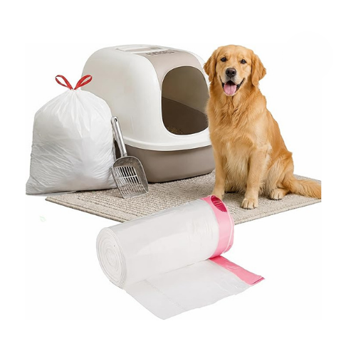 13 Gallon White Dog Litter Bags with Red Easy Tie Drawstring
