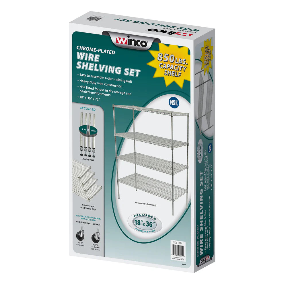 Winco VCS-1836 to 2448, 4-Tier Chrome Wire Shelving Set, NSF