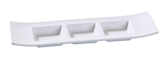 Yanco Triple Divided Dish VE-012 is a practical and stylish solution for serving dips, sauces, and spices. Measuring 11.5 inches by 3.5 inches, each section holds 1.5 oz., making it ideal for portion control and enhancing food presentation. Crafted from durable melamine, this dish mimics the appearance of ceramic while being resistant to breaking, chipping, and staining. 