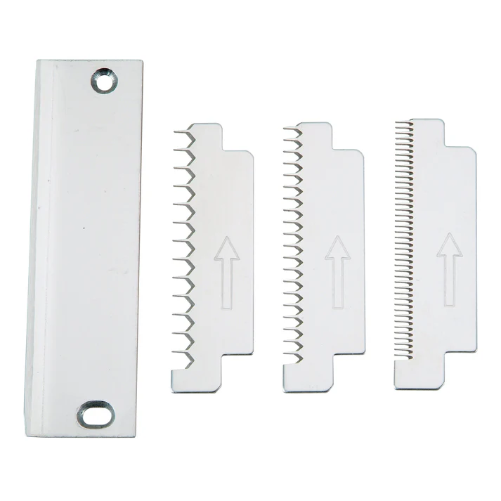  Set for VTS-3G Serrated Blade 1/Pack set comes with coarse, medium, and fine serrated blades, everything you need for garnishing, cooking, and making salads. Keep this exceptionally sharp and highly durable stainless steel 3-piece blade set on hand to maximize your slicing options. 
