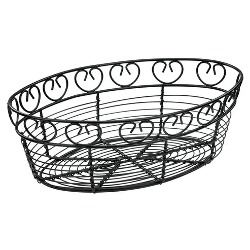 Winco WBKG-10O, 10"x6-1/2"x3" Black Wire, Oval, Bread/Fruit Basket