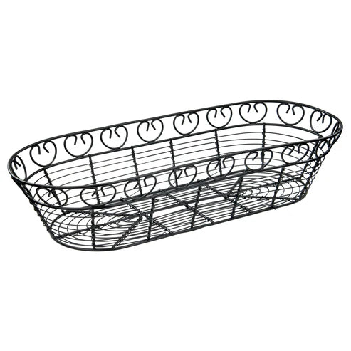 Winco WBKG-15, 15" x 6-1/4" x 3" Black Wire, Oval Bread/Fruit Basket