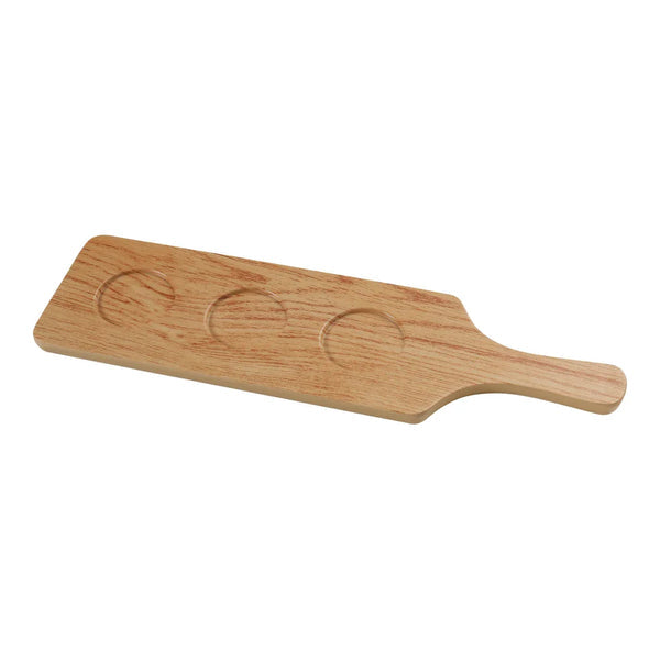 Yanco Rectangular Sushi Tray WD-2717 is a durable and stylish serving solution designed for professional dining environments. Measuring 17 inches in length and 4.75 inches in width, this tray features a golden oak finish that replicates the look of wood while maintaining the durability of melamine. Its integrated handles provide a secure grip, making it easy to carry and transport dishes. 