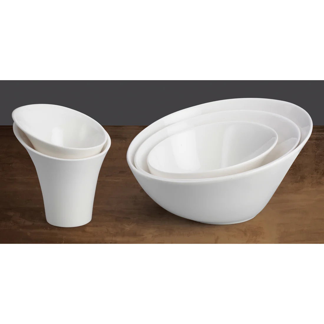 Winco WDP003-201-203, 12-36pcs Creamy White Porcelain Angled Bowl