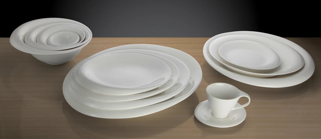 Winco WDP004-215, 36pc Creamy White 6.25"x5.5" Porcelain Oval Saucer