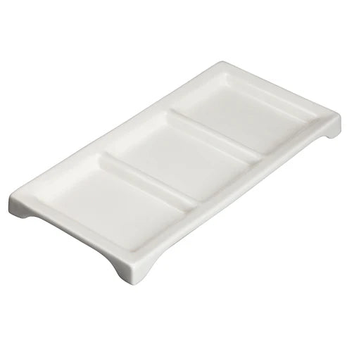 Winco WDP017-108, 10"L x 5" 24pcs Bright White Porcelain Trio Tray