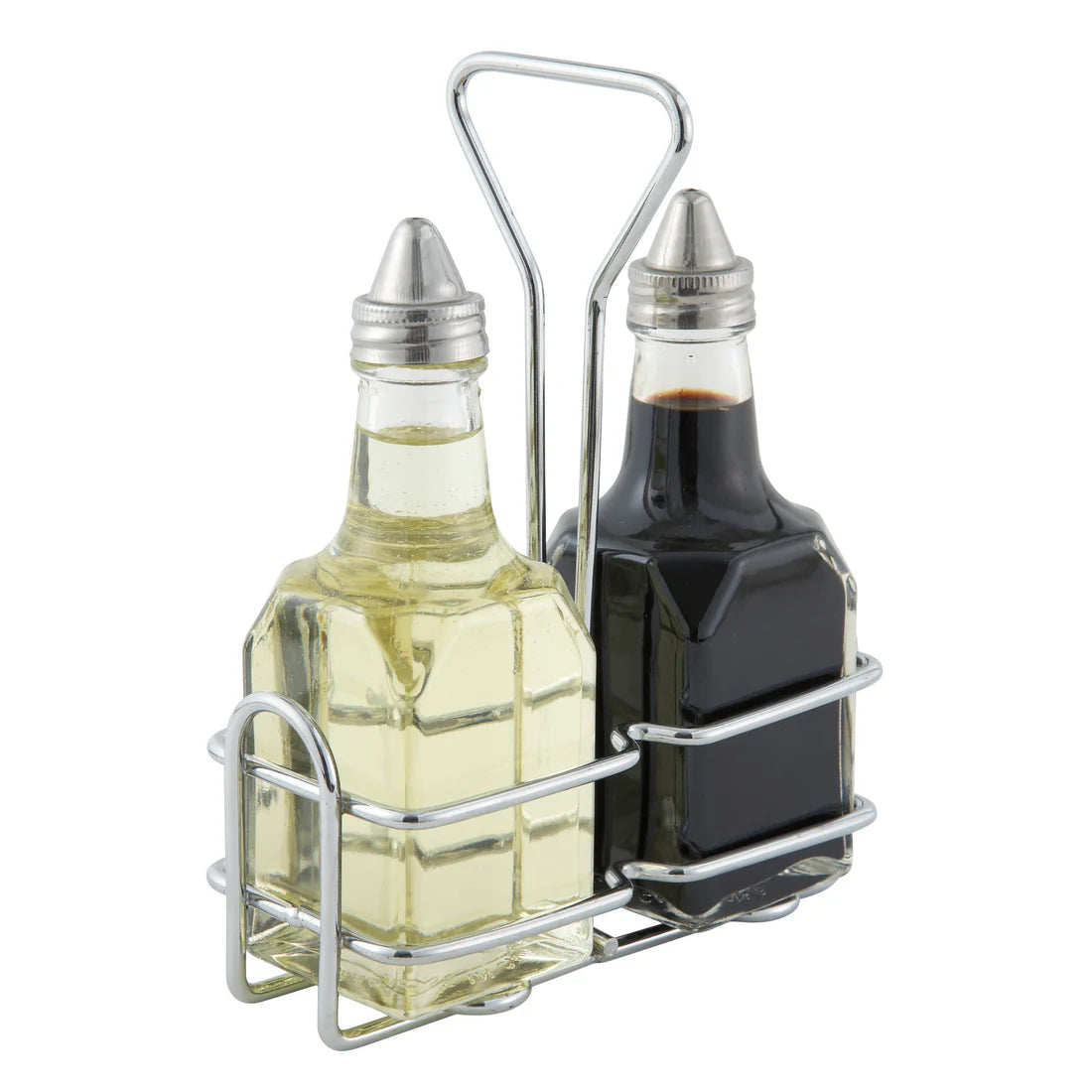 Winco WH-3-3K 6oz Chrome Plated & Black Coated Cruet Rack Oil/Vinegar