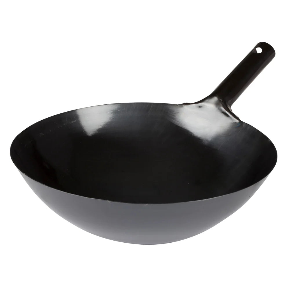 Winco WOK-34/36, 14-16" Integrated Hdl, Black Carbon Steel Wok, EA