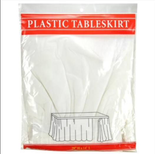 29"x14' table skirt in white, red, blue, black, gold, and pink. Durable, stylish, and disposable—perfect for weddings, banquets, and event décor.
