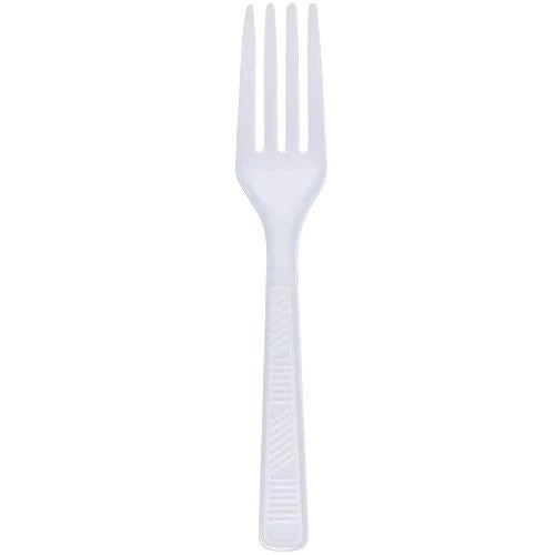  Sturdy plastic forks in clear and white. Perfect for parties, catering, takeout, and everyday use. Durable, disposable, and ideal for hot or cold foods at any event or gathering.
