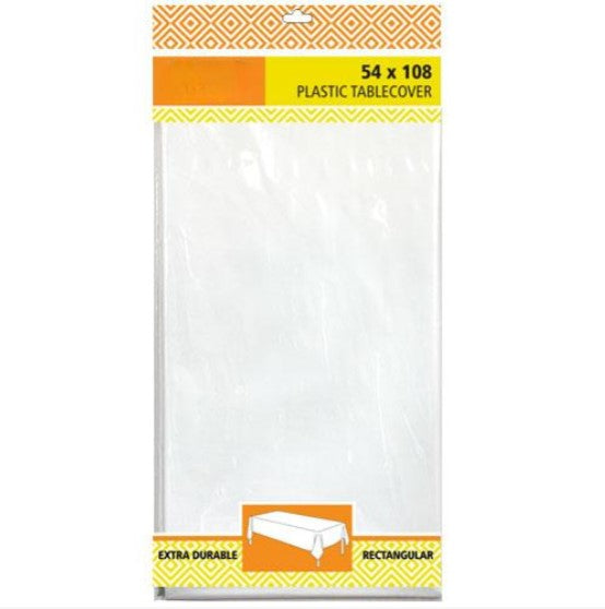 54" x 108" tablecover in White, Blue, Red, Silver, Gold, Black, Pink, and Ivory. Durable and disposable, perfect for weddings, parties, and events. Adds a vibrant touch to any occasion.