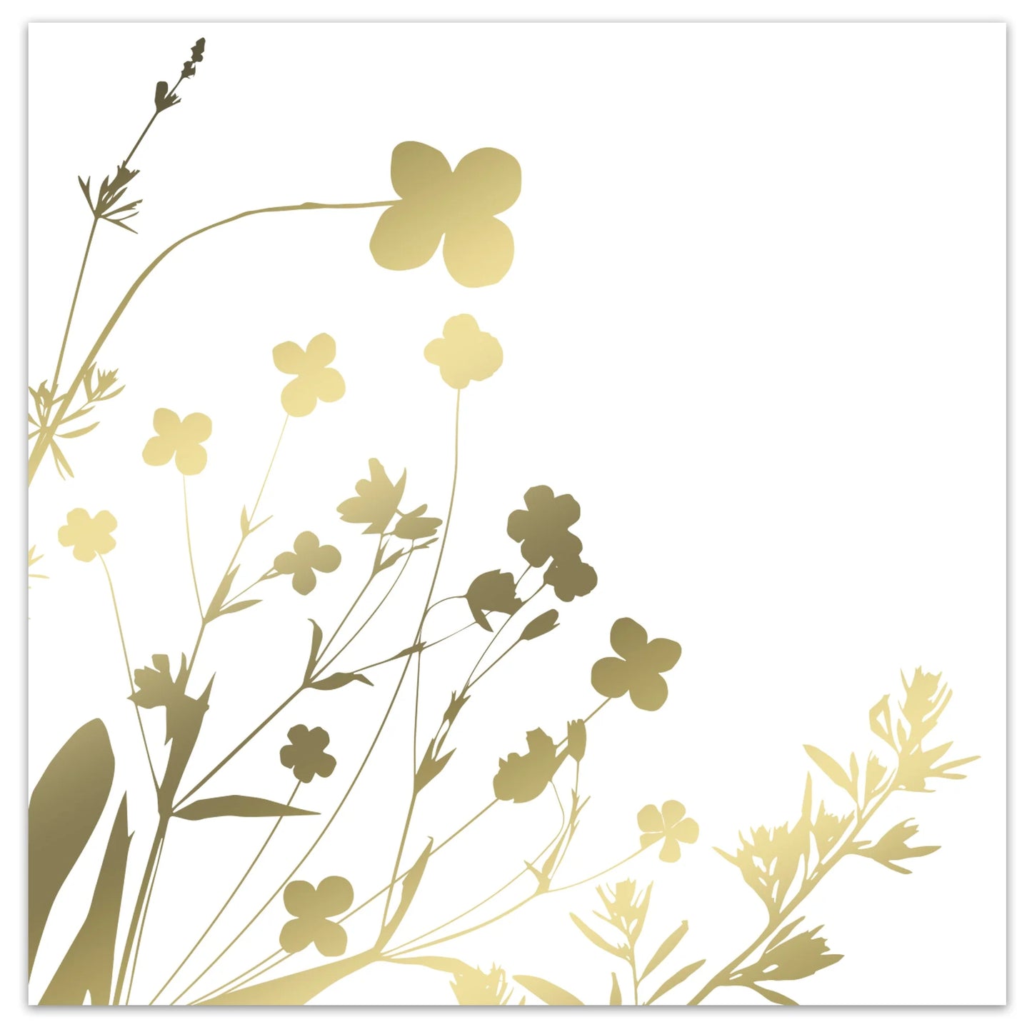 Wildflower 3-Ply Gold on White Lunch Napkin with floral design and gold accents, perfect for weddings, parties, and upscale events
