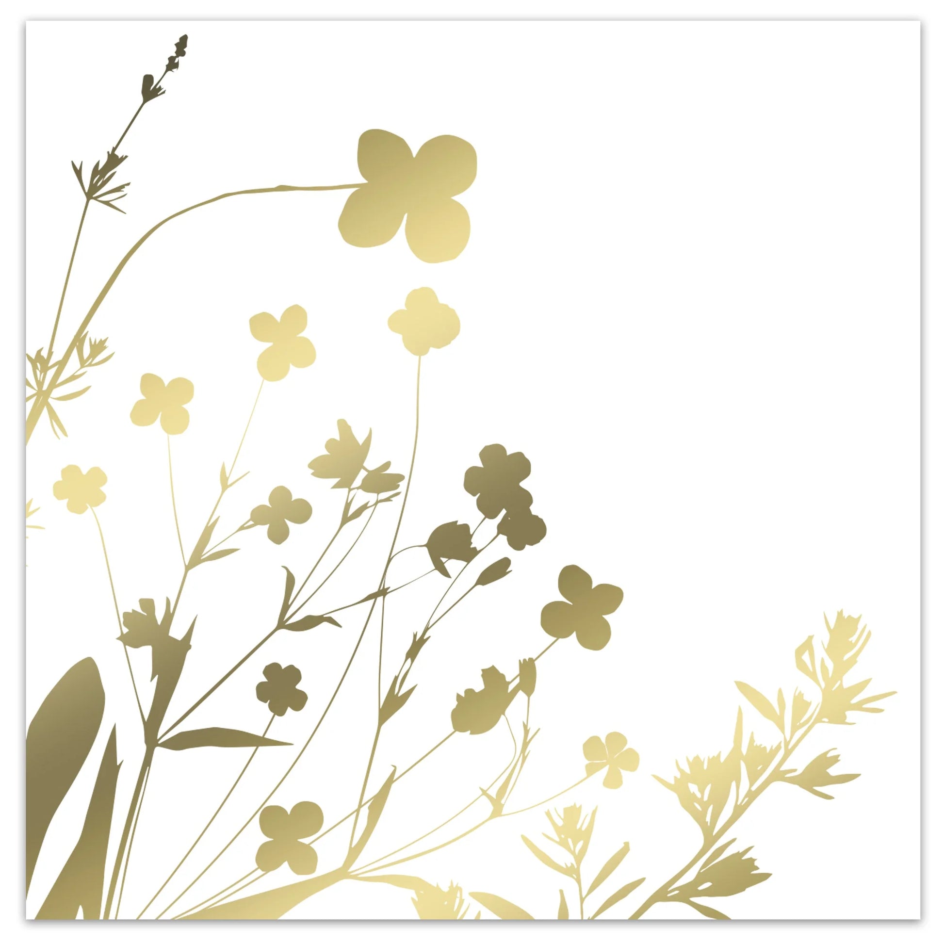 Wildflower 3-Ply Gold on White Lunch Napkin with floral design and gold accents, perfect for weddings, parties, and upscale events