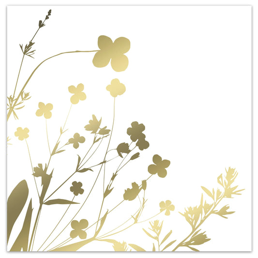 Wildflower 3-Ply Gold on White Lunch Napkin with floral design and gold accents, perfect for weddings, parties, and upscale events