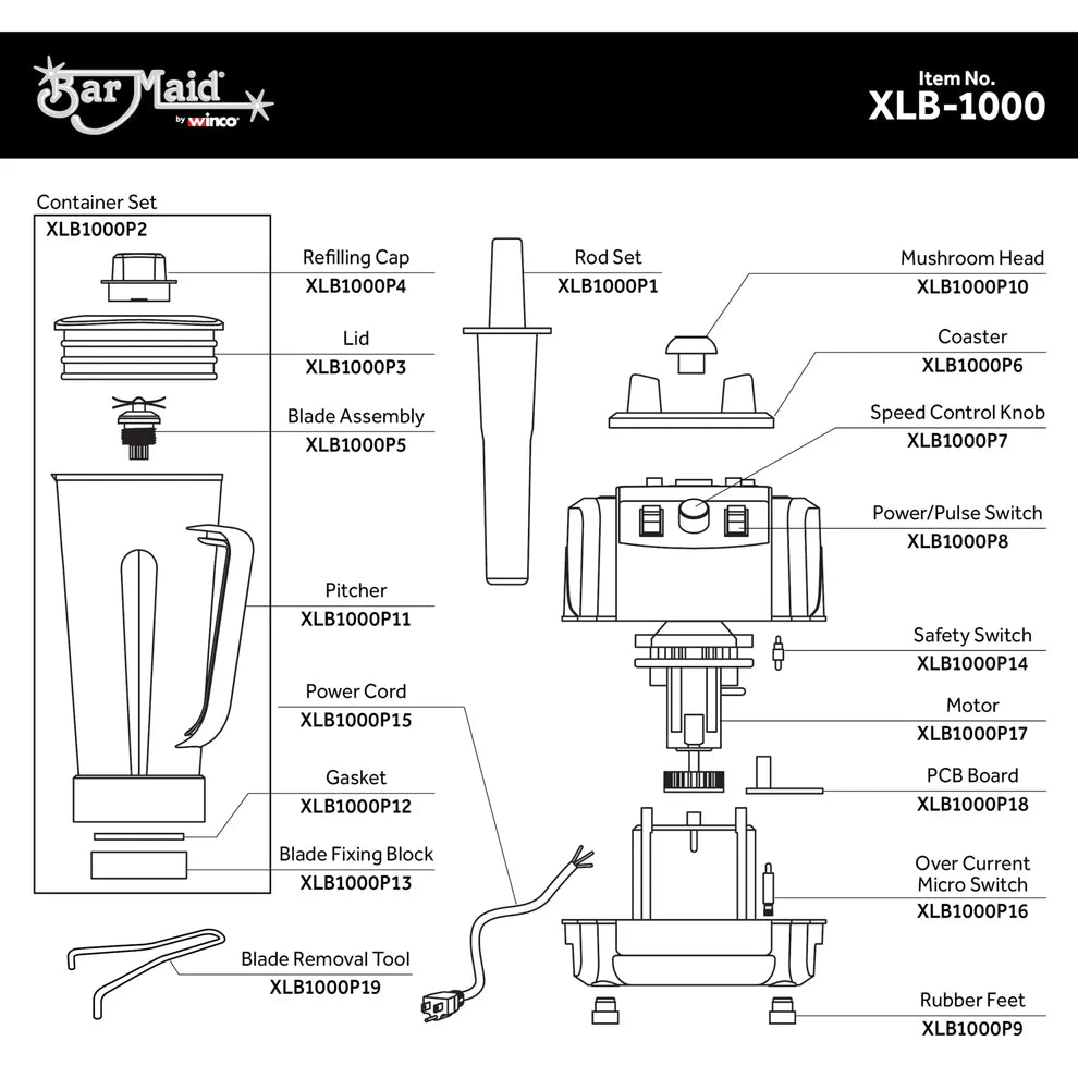 Winco XLB-1000, 68 oz, 120V, 1450W, Paddle Controls AccelMix Blender