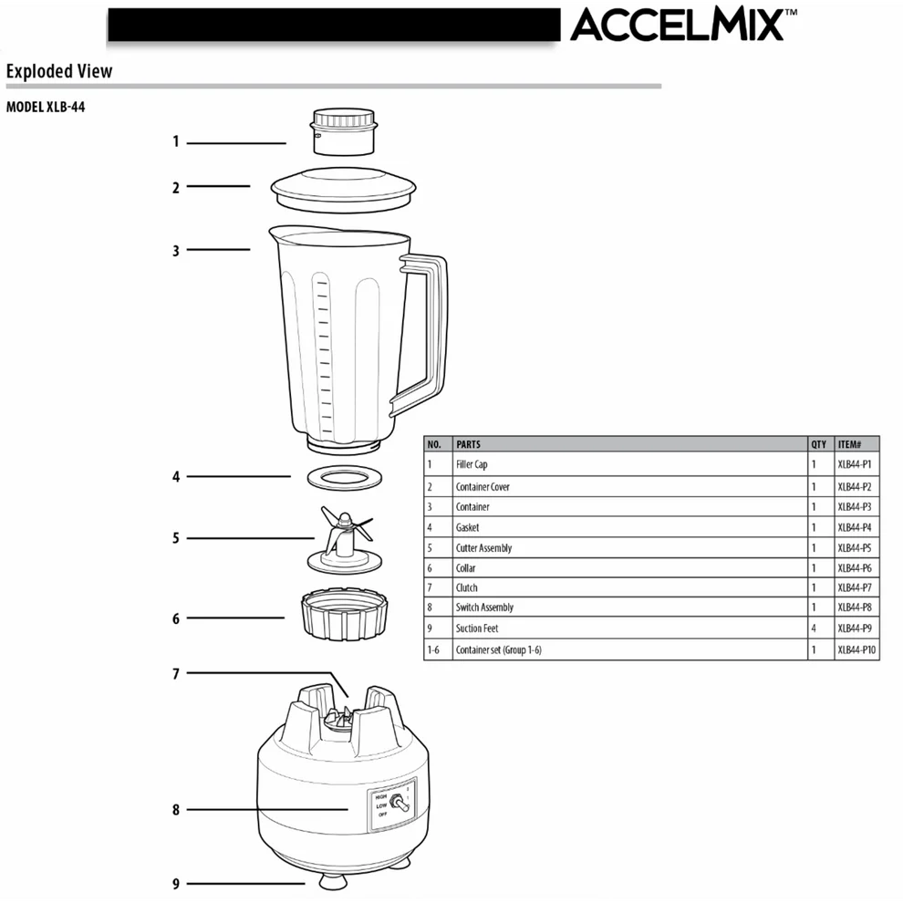 Winco XLB-44, 44 oz, 120V AccelMix Commercial Blender