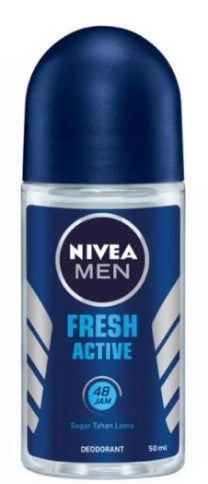 Nivea Men Roll-On Fresh Active, 50 ml, deodorant with long-lasting sweat and odor protection and a refreshing clean scent.