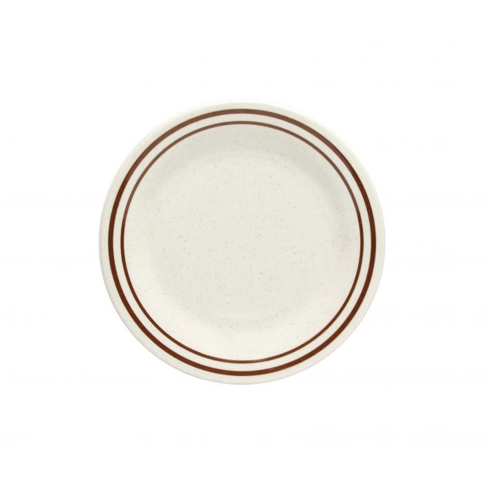 Thunder Group Dinner Plate 12/Pcs is perfect for serving side dishes, meats or seafood. This stone-colored plate with brown border will bring some friendly ambiance to your food presentation. Manufactured from a durable plastic material this dinnerware is extremely popular for its nearly unbreakable structure. However, with heat resistance of up to 212° F or 100° C, melamine is not suitable for cooking and warming foods in a microwave or oven. It is dishwasher safe. 