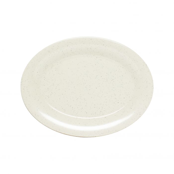 Thunder Group Platter 12/Pcs is perfect for serving salads, pastas, baked goods or sides. Even fresh fruits and vegetables will look like an exquisite dish on a platter like this.&nbsp;The San Marino collection has soft lines and milky-white speckled design providing a stylish appearance that can fit in any decor. All Western San Marino dinnerware made to resemble elegant presentation of fine china. 
