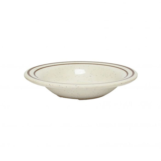Thunder Group Salad Bowl 12/Pcs is perfect for serving miso soup, soba, ramen, kimchi and other Asian dishes. This stone-colored bowl with brown border will bring some friendly ambiance to your food presentation. Manufactured from a durable plastic material this dinnerware is extremely popular for its nearly unbreakable structure. However, with heat resistance of up to 212° F or 100° C, melamine is not suitable for cooking and warming foods in a microwave or oven. It is dishwasher safe. 