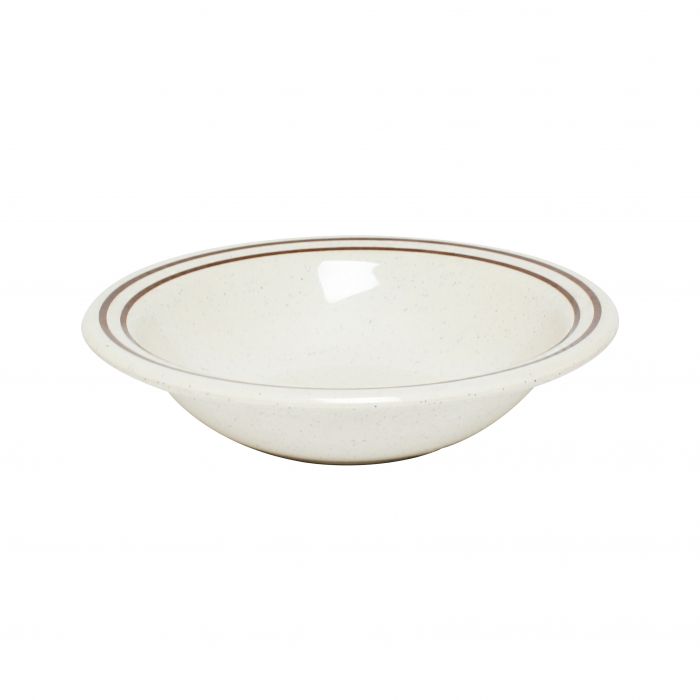 Thunder Group Salad Bowl 12/Pcs is perfect for serving miso soup, soba, ramen, kimchi and other Asian dishes. This stone-colored bowl with brown border will bring some friendly ambiance to your food presentation. Manufactured from a durable plastic material this dinnerware is extremely popular for its nearly unbreakable structure. However, with heat resistance of up to 212° F or 100° C, melamine is not suitable for cooking and warming foods in a microwave or oven.