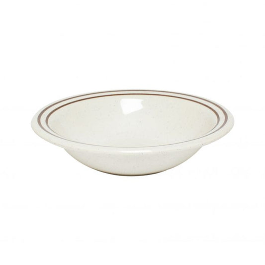 Thunder Group Salad Bowl 12/Pcs is perfect for serving miso soup, soba, ramen, kimchi and other Asian dishes. This stone-colored bowl with brown border will bring some friendly ambiance to your food presentation. Manufactured from a durable plastic material this dinnerware is extremely popular for its nearly unbreakable structure. However, with heat resistance of up to 212° F or 100° C, melamine is not suitable for cooking and warming foods in a microwave or oven.