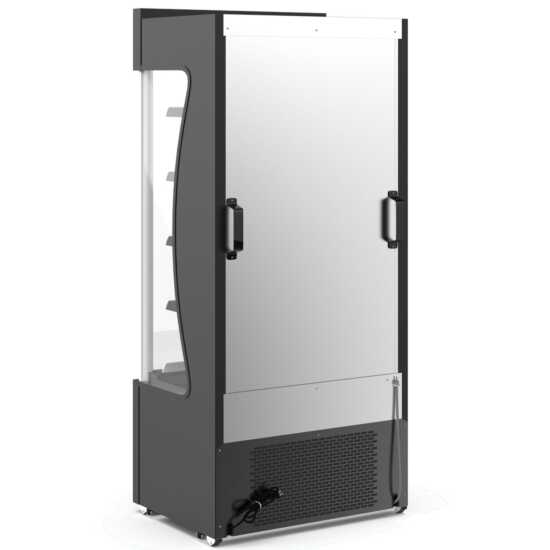 The Coldline AOC-36-B 36" black open air refrigerated display merchandiser features a sleek black design, efficient air curtain cooling, and adjustable shelves for optimal presentation of chilled products.
