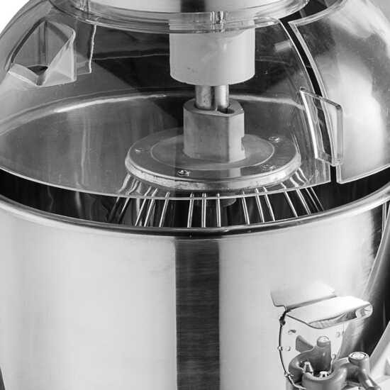 Prepline B20M 20 qt. gear-driven planetary mixer with guard, designed for efficient and heavy-duty mixing of dough, batters, and more in commercial kitchens and bakeries.