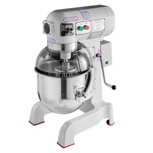 Prepline B20M 20 qt. gear-driven planetary mixer with guard, designed for heavy-duty mixing in commercial kitchens, perfect for doughs, batters, and other food preparations